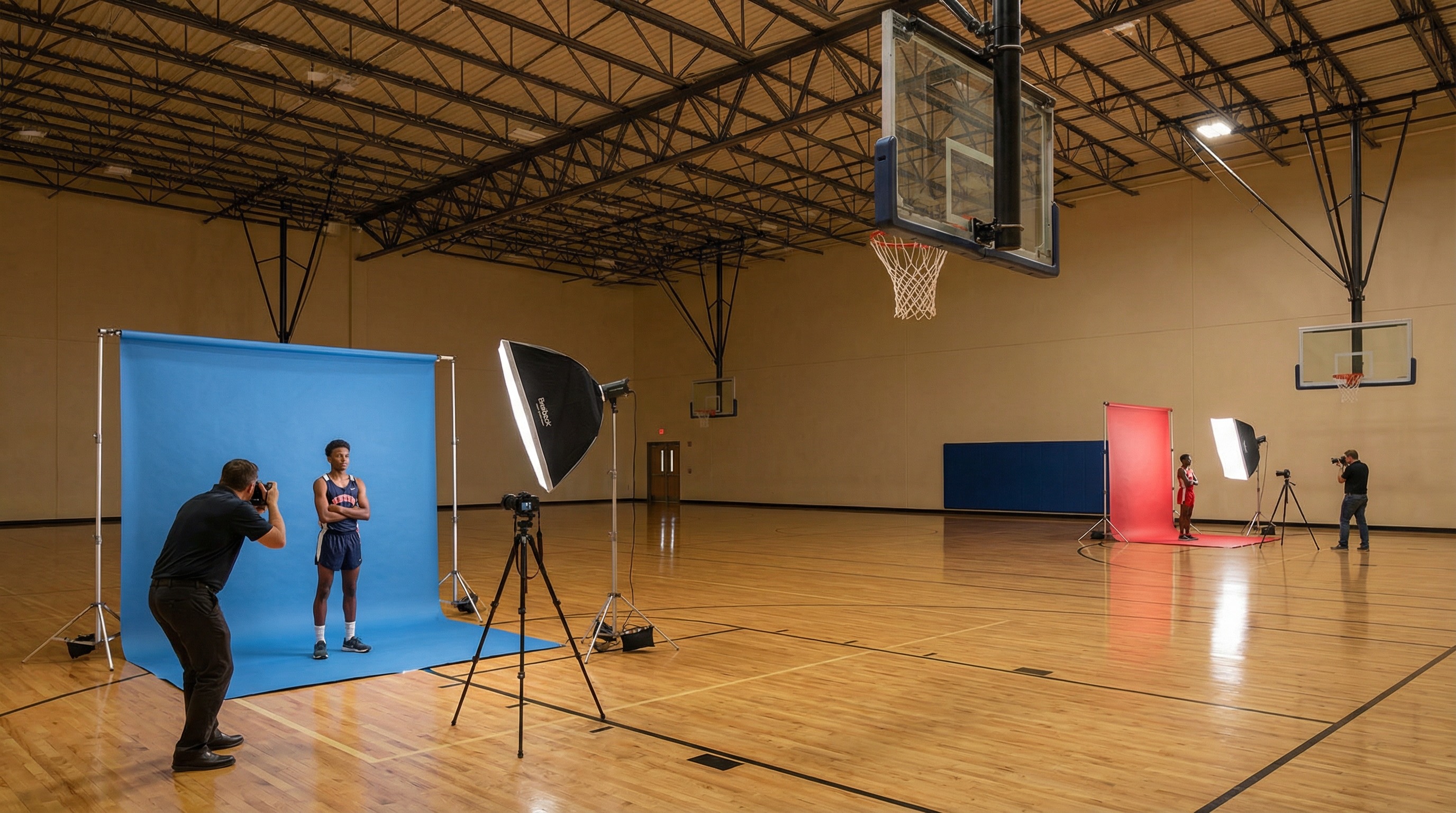Photographer working with toddler during portrait session